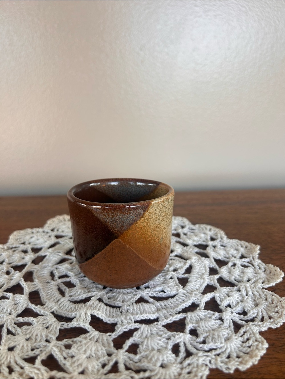 Small Pottery Brown Tones Trinket Dish Votive Holder Geometric Planter